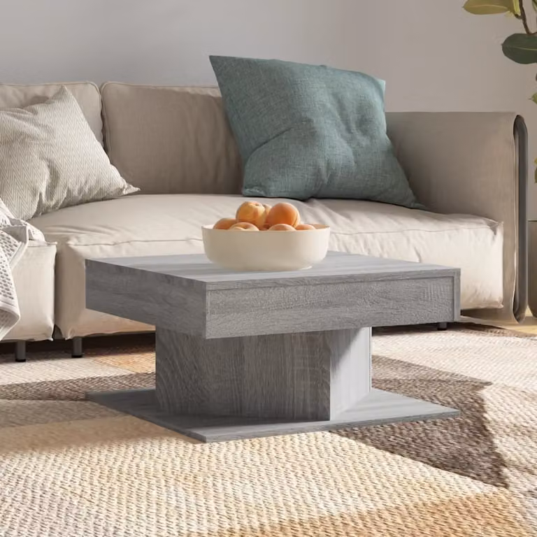 The Living Store Tavolino Grey Sonoma 57x57x30 cm Materiale a base di legno