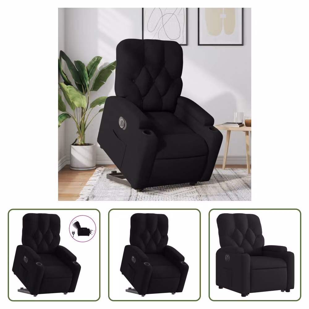 The Living Store Poltrona relax con supporto elettrico in tessuto nero