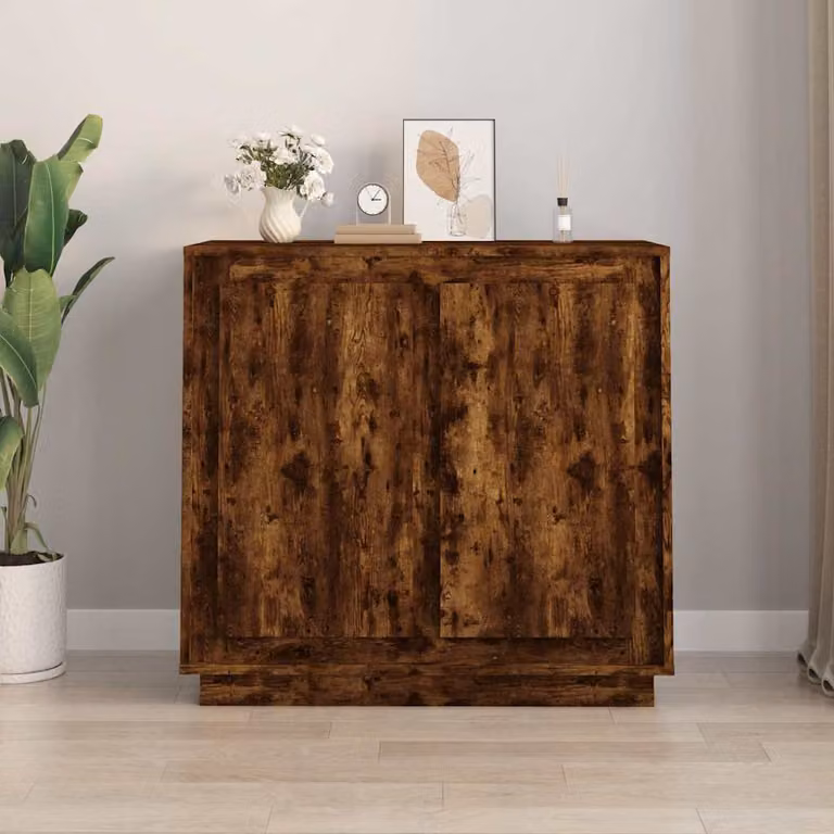 Credenza vidaXL in legno multistrato color rovere fumo L: 80 cm, P: 34 cm, H: 75 cm