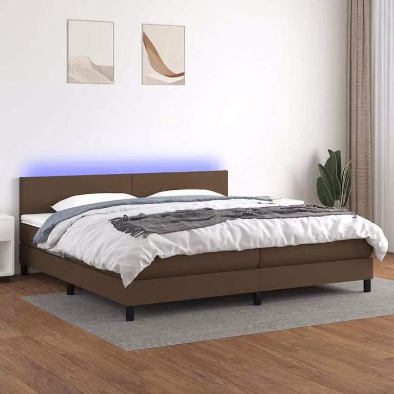 Letto Ibrido con Materasso e Illuminazione LED vidaXL in Tessuto Marrone e Bianco L/P: 200 x 200 cm