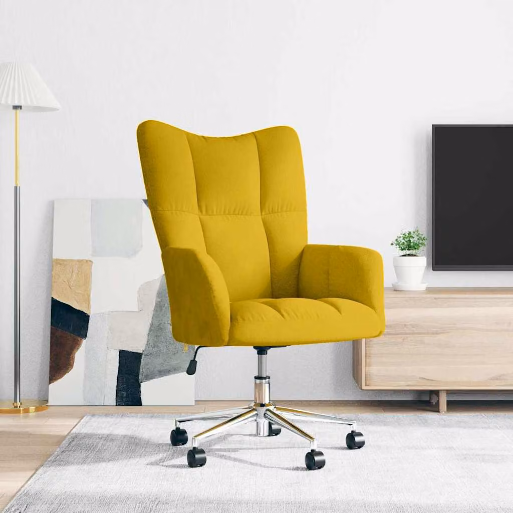 vidaXL Poltrona Relax Moderna in Velluto Giallo con Braccioli e Ruote, Rotazione 360 Gradi, L/P/H: 69 x 61,5 x 102 cm