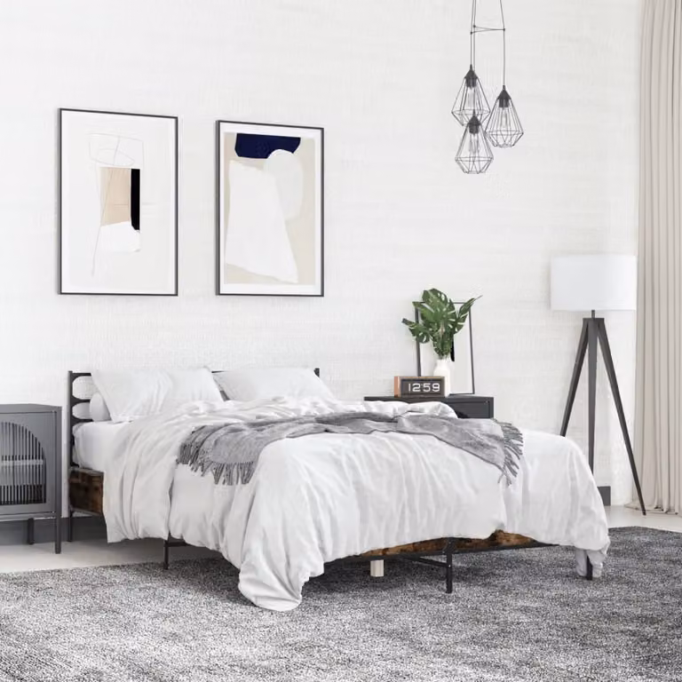 vidaXL Giroletto in Rovere Fumo e Metallo con Doghe in Legno L: 138 cm, P: 193 cm, H: 74 cm