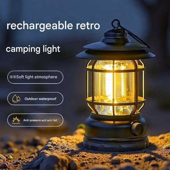 Lampada da campeggio in stile retrò, a lunga durata e ricaricabile, ideale per tende, lampade decorative e lampade a sospensione