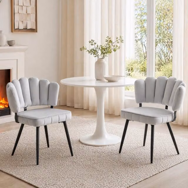 Set da 2 sedie moderne REDOM imbottite in tessuto grigio con struttura in metallo nero, Altezza: 80 cm
