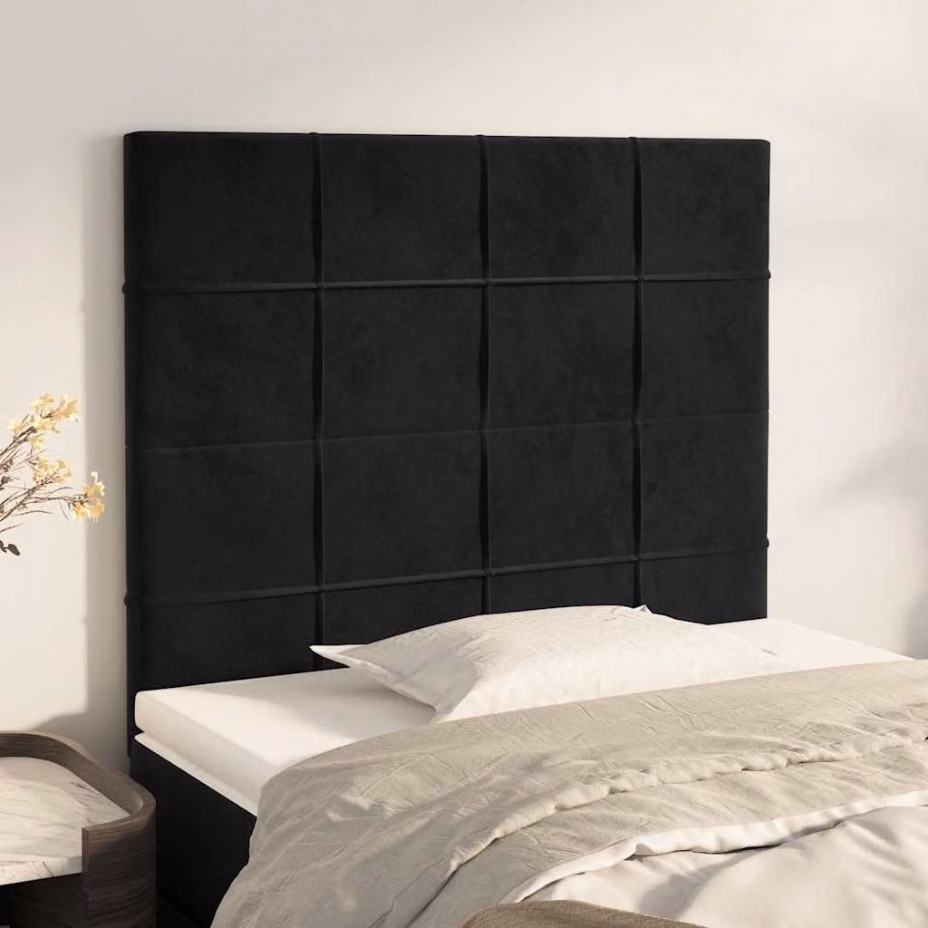 Testiera per letto vidaXL in velluto nero con pannello imbottito L: 90 cm, P: 5 cm, H: 118-128 cm