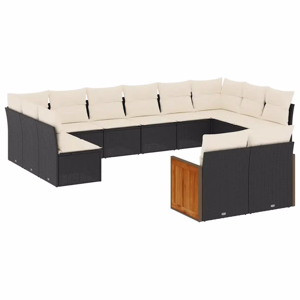 Set di Divani da Giardino VIDAXL a Forma di U in Polyrattan Nero con Cuscini, 12 Posti – 2