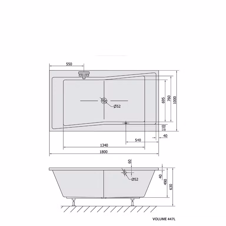 QUEST vasca rettangolare 180x100x49cm, nero opaco