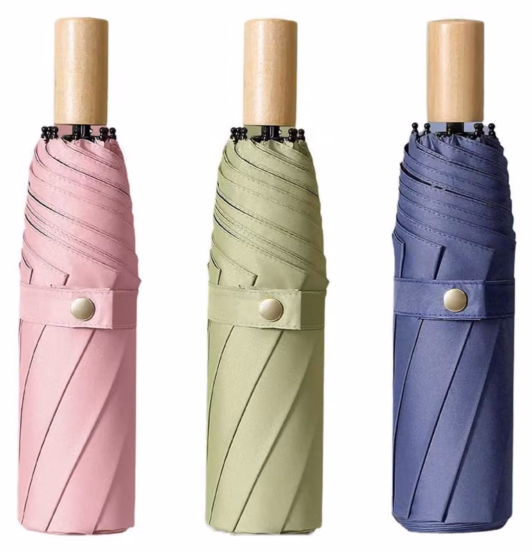 Ombrello compatto con protezione UV, 16 stecche, resistente al vento, pieghevole, disponibile nei colori: verde matcha, rosa e blu navy