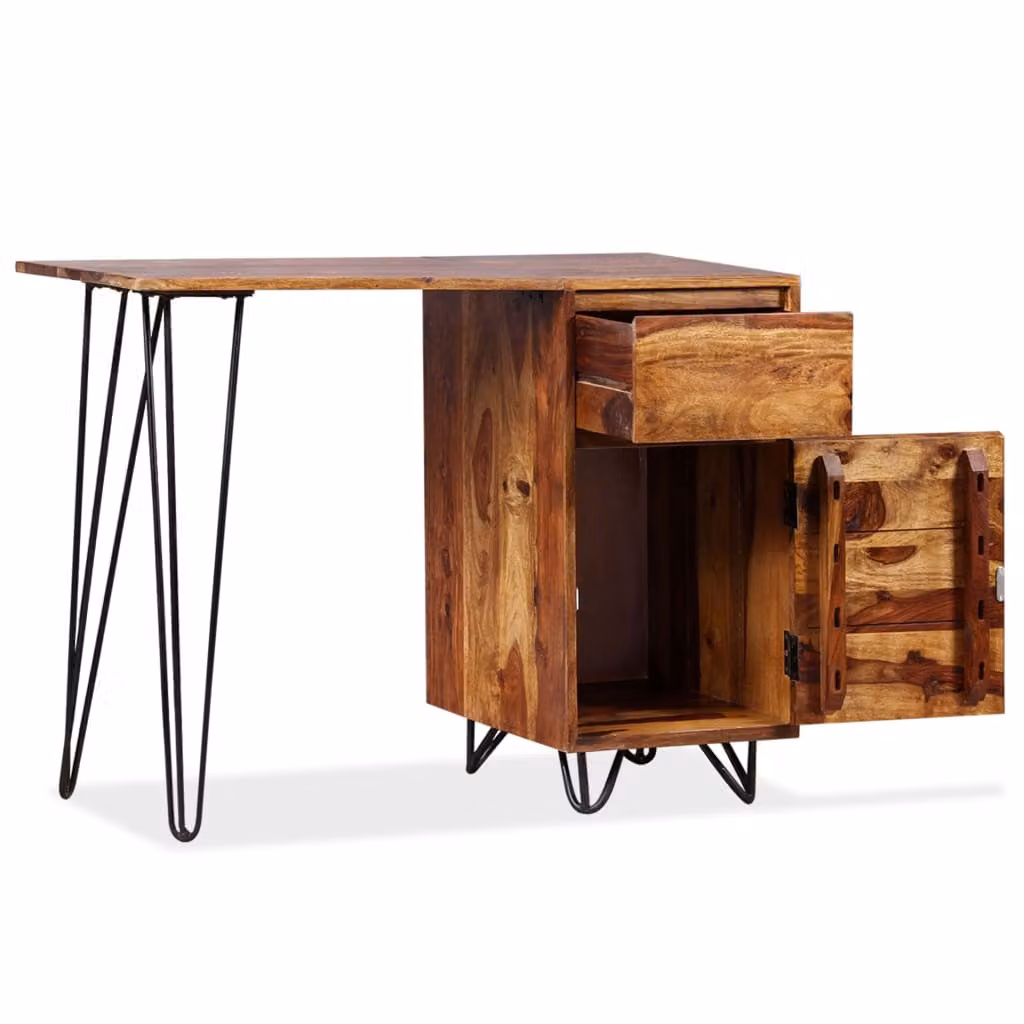 Scrivania con 1 Cassetto 1 Armadietto Legno Massello Acacia