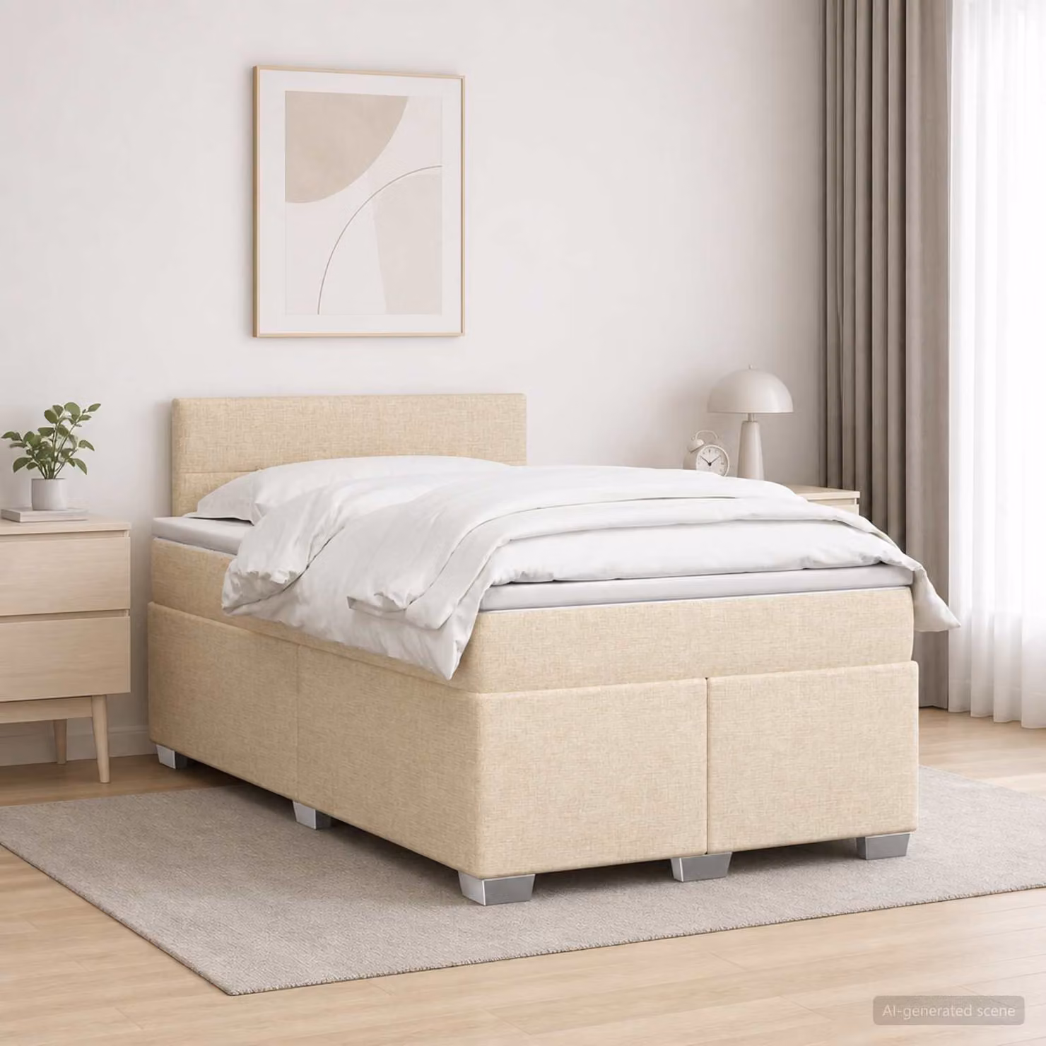Letto box spring con materasso ibrido vidaXL in tessuto beige e bianco L/P: 200 x 120 cm