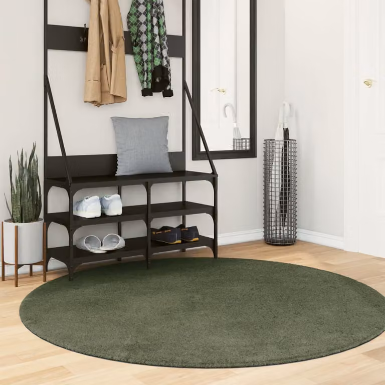 vidaXL Tappeto Rotondo HUARTE Verde Bosco, Pelo Corto Lavabile e Antiscivolo, Ø 160 cm