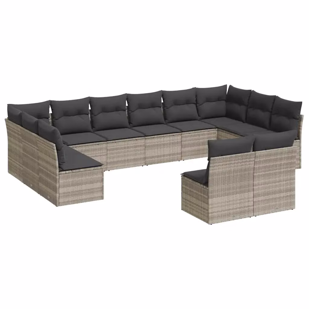 vidaXL Set Divano da Giardino a Forma di U in Polyrattan Grigio con Cuscini Imbottiti e Rivestimenti Rimovibili – 2