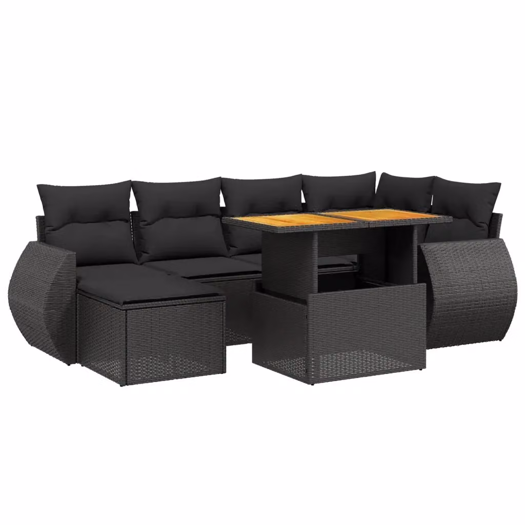 Set di Divani da Giardino vidaXL con 7 Pezzi e Cuscini, Design Moderno in Polyrattan e Acciaio Nero per Terrazza e Giardino – 2