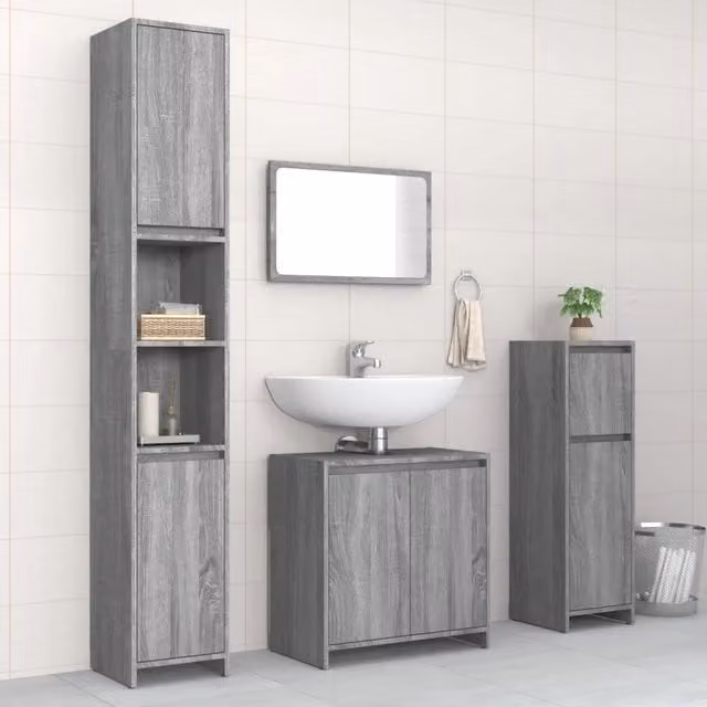 Set Mobili da Bagno 4 pz Grigio Sonoma in Legno Multistrato 3143929
