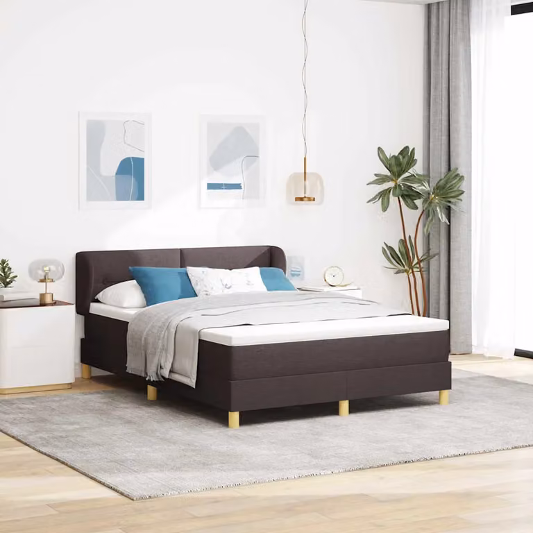 Letto a molle con testiera vidaXL in tessuto marrone scuro L 140 x P 190 cm