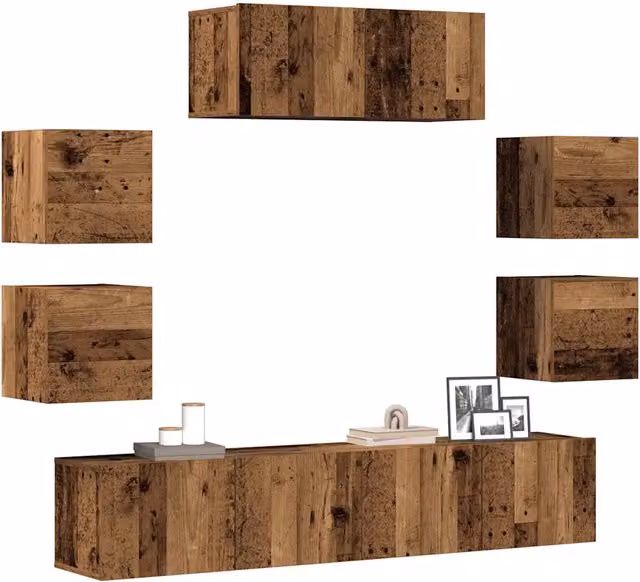 Set Mobile TV 7 pz-Set di 7 Credenza per TV Montato a Parete Legno Antico in Truciolato 324476