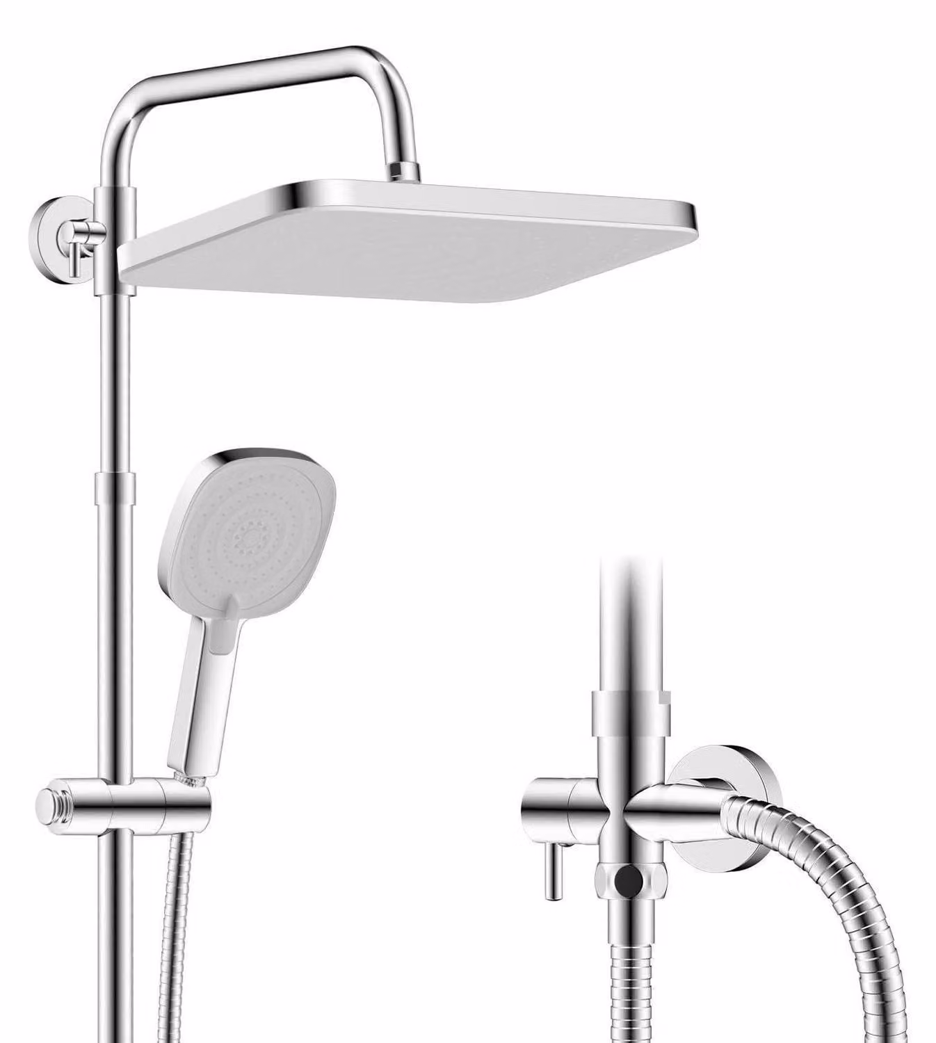 Set doccia a pioggia con funzione di autopulizia, barra doccia in acciaio inossidabile, pannello bianco con cornice cromata, dimensioni 30x20 cm