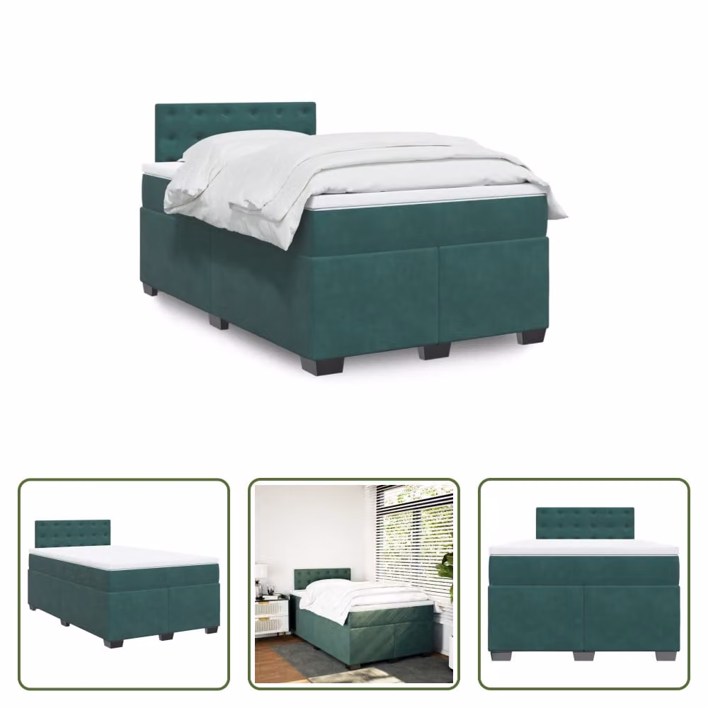The Living Store Letto a molle con materasso verde scuro 120x200 cm in velluto