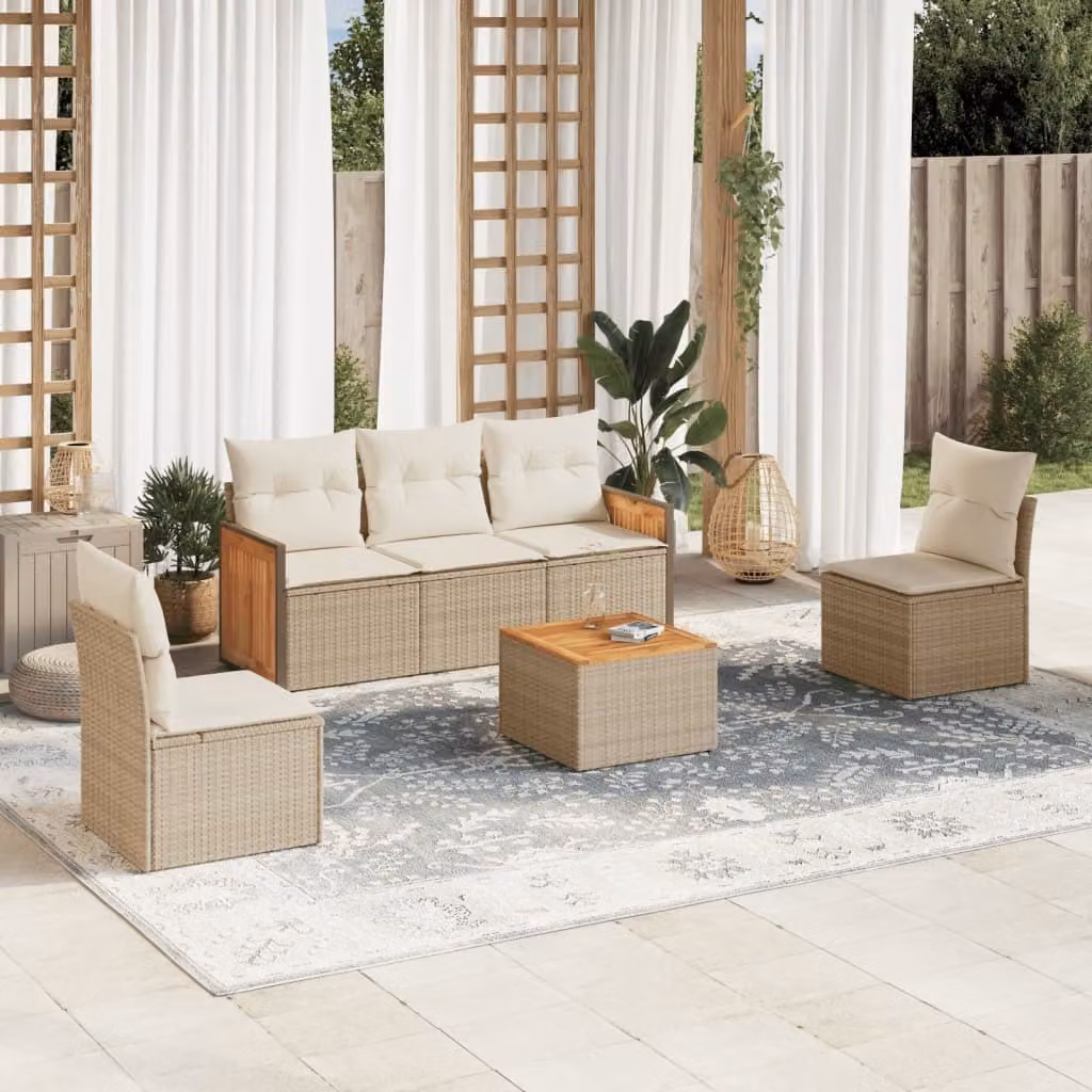 Maison Exclusive - Set da giardino 6 pezzi con cuscini in polyrattan beige