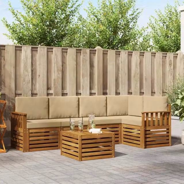 Set di divani da esterno 6 pz Naturale e Beige Poliestere 3374843