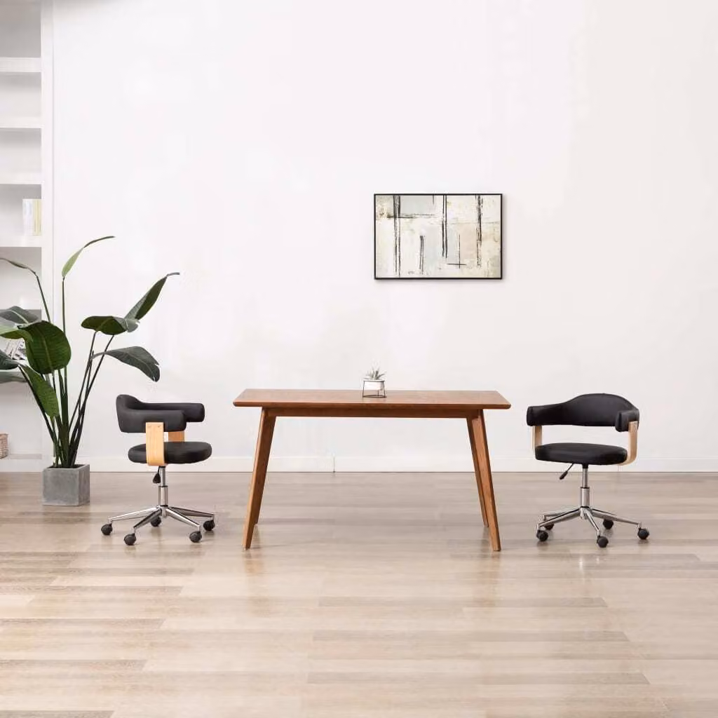 The Living Store Sedia da pranzo girevole in legno curvato nero ed ecopelle