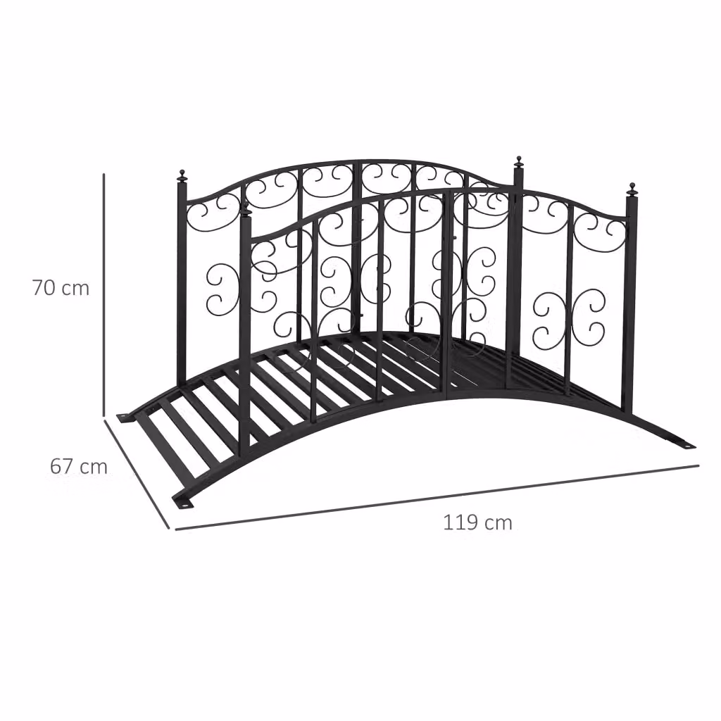 Ponte da giardino WISHDOR in acciaio nero con corrimano, stile vintage, L: 119 cm – 2
