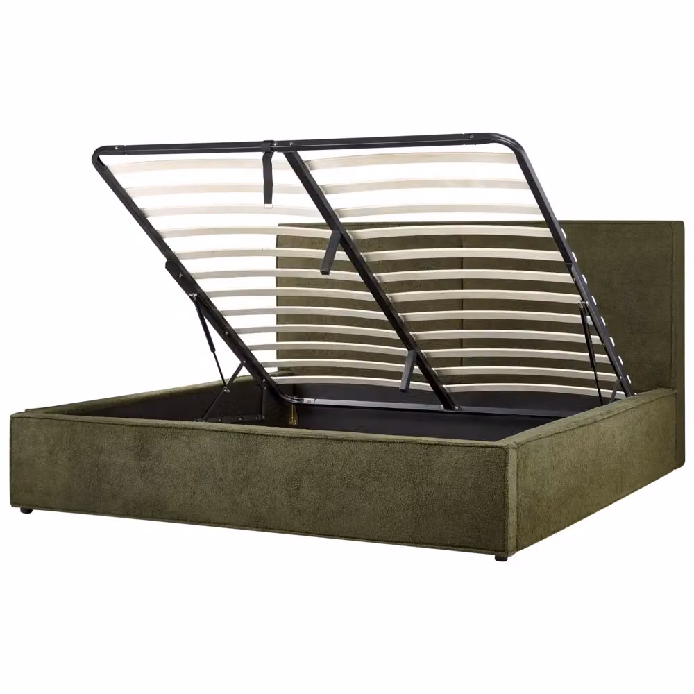 Letto King Size Beliani con Contenitore Ottomana in Bouclé Verde, L/P: 180 x 200 cm – 2