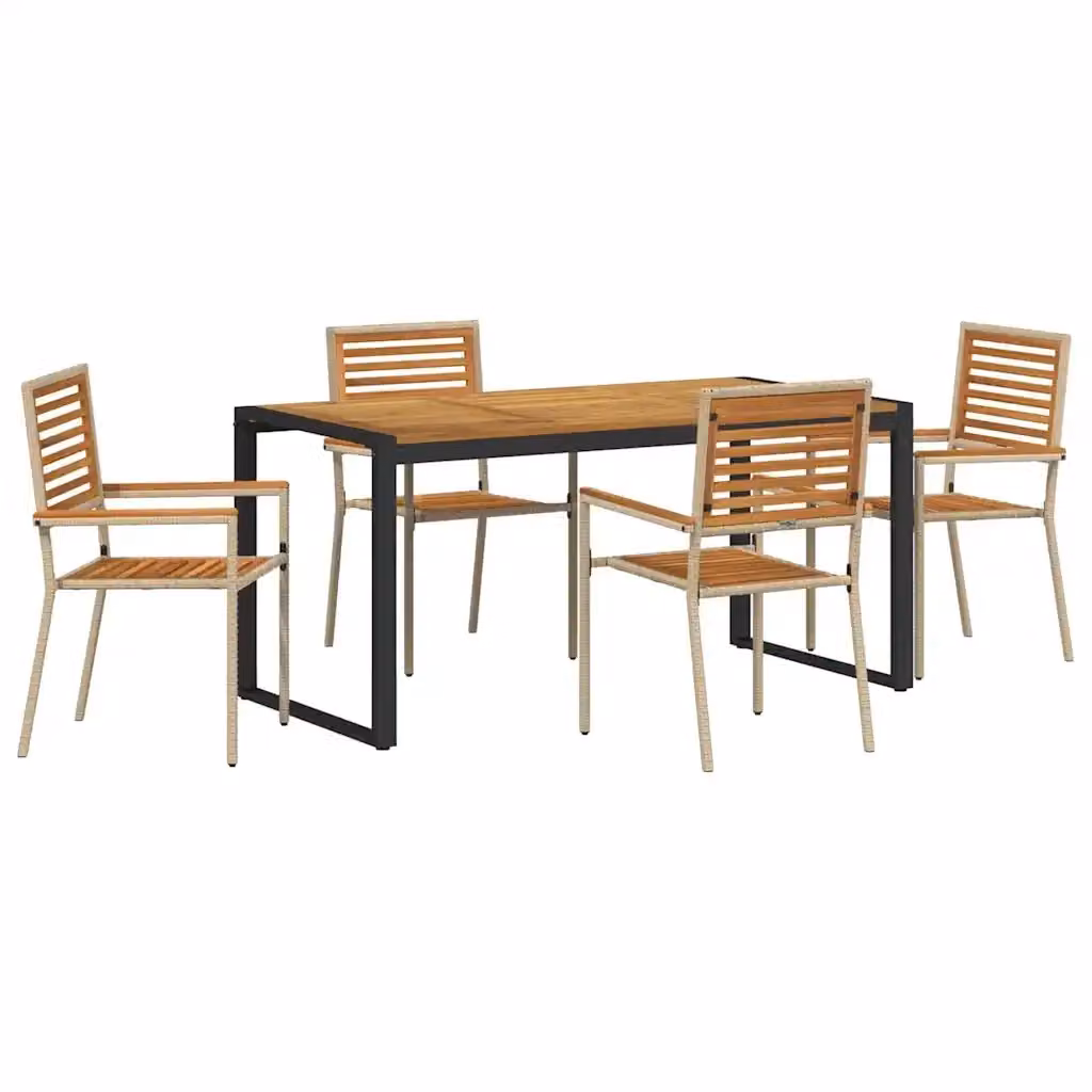 Set da pranzo per giardino e terrazza vidaXL in polyrattan e legno di acacia, 5 pezzi, beige e marrone – 2