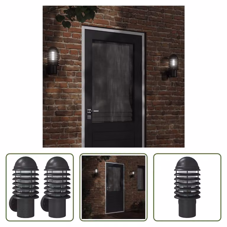 The Living Store Applique da esterno 2 pezzi in acciaio inox nero