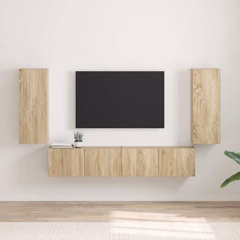 Set di 2 supporti per TV da parete vidaXL in legno ingegnerizzato color marrone Sonoma, L: 80 cm, P: 31 cm, H: 30 cm