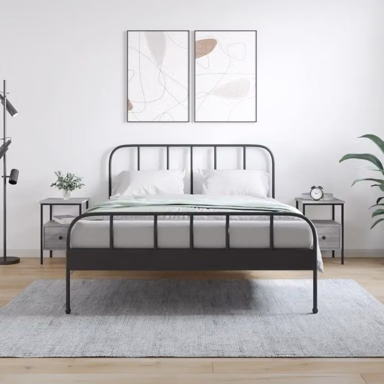 Set di 2 comodini vidaXL in legno multistrato e metallo, colore grigio Sonoma, L 34 cm x P 36 cm x H 50 cm