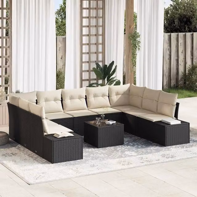 Set Divano da Giardino 10 pz Nero polyrattan 3347227