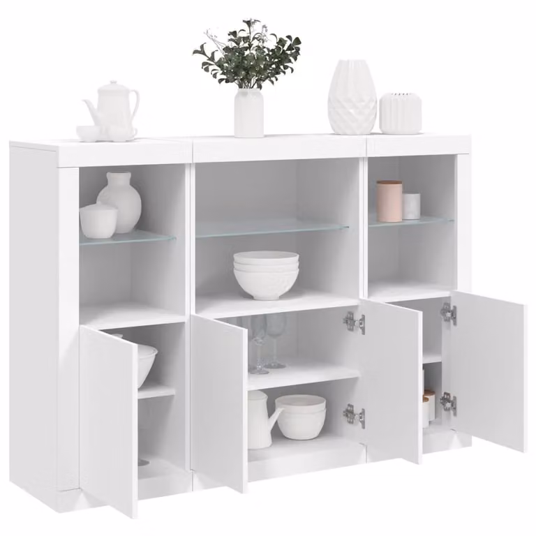 Set di 3 credenze moderne vidaXL in legno multistrato bianche con luci LED integrate