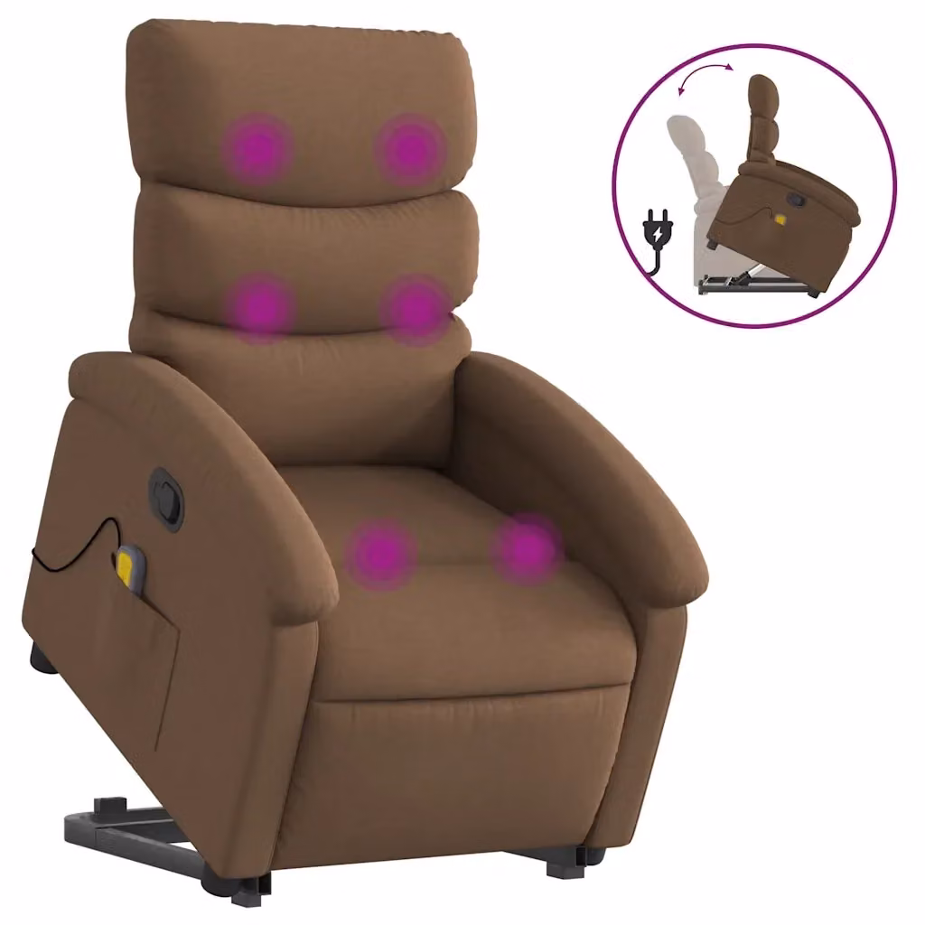 vidaXL Poltrona Alzapersona Massaggiante Reclinabile in Tessuto Marrone con Supporto Elettrico per Senior – 2