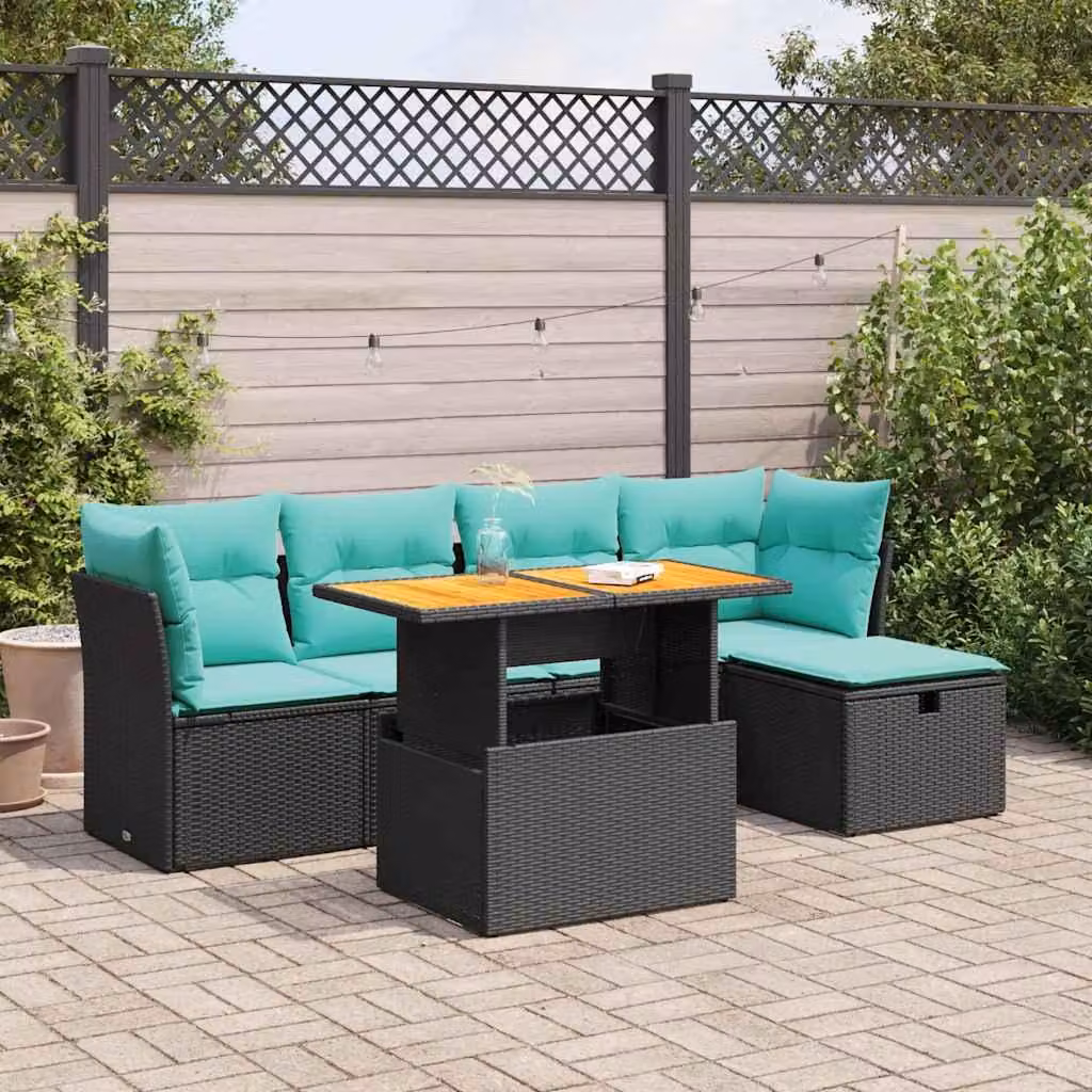Maison Exclusive - Set Divano da Giardino 6 pz con Cuscini Nero Polyrattan Acacia