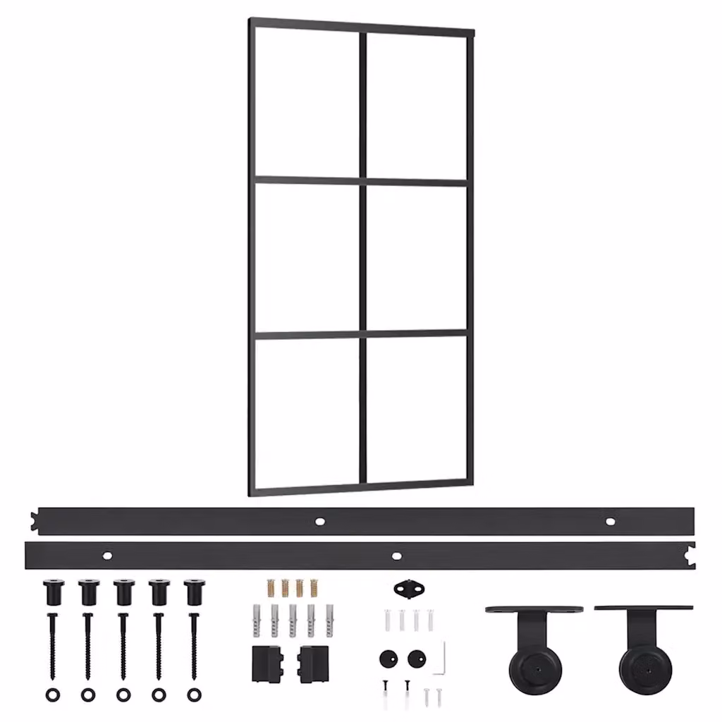Porta Scorrevole con Kit di Montaggio in Alluminio e Vetro ESG Trasparente Nero vidaXL L: 102 cm, H: 205 cm – 2