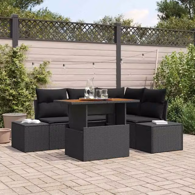 Set Divano da Giardino 5 pz Nero Poly Rattan 3358697