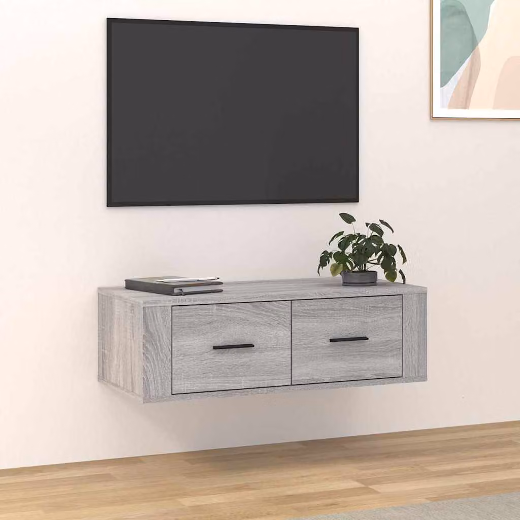 Mobile TV Pensile vidaXL Grigio Sonoma in Legno Multistrato, L 80 cm x P 36 cm x H 25 cm