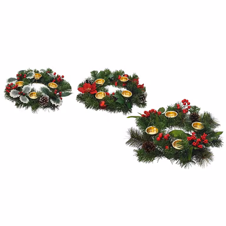 Centrotavola Natalizio con 4 Portacandele Tealight VESTIAMO CASA, Colore Verde e Rosso, Diametro: 38 cm