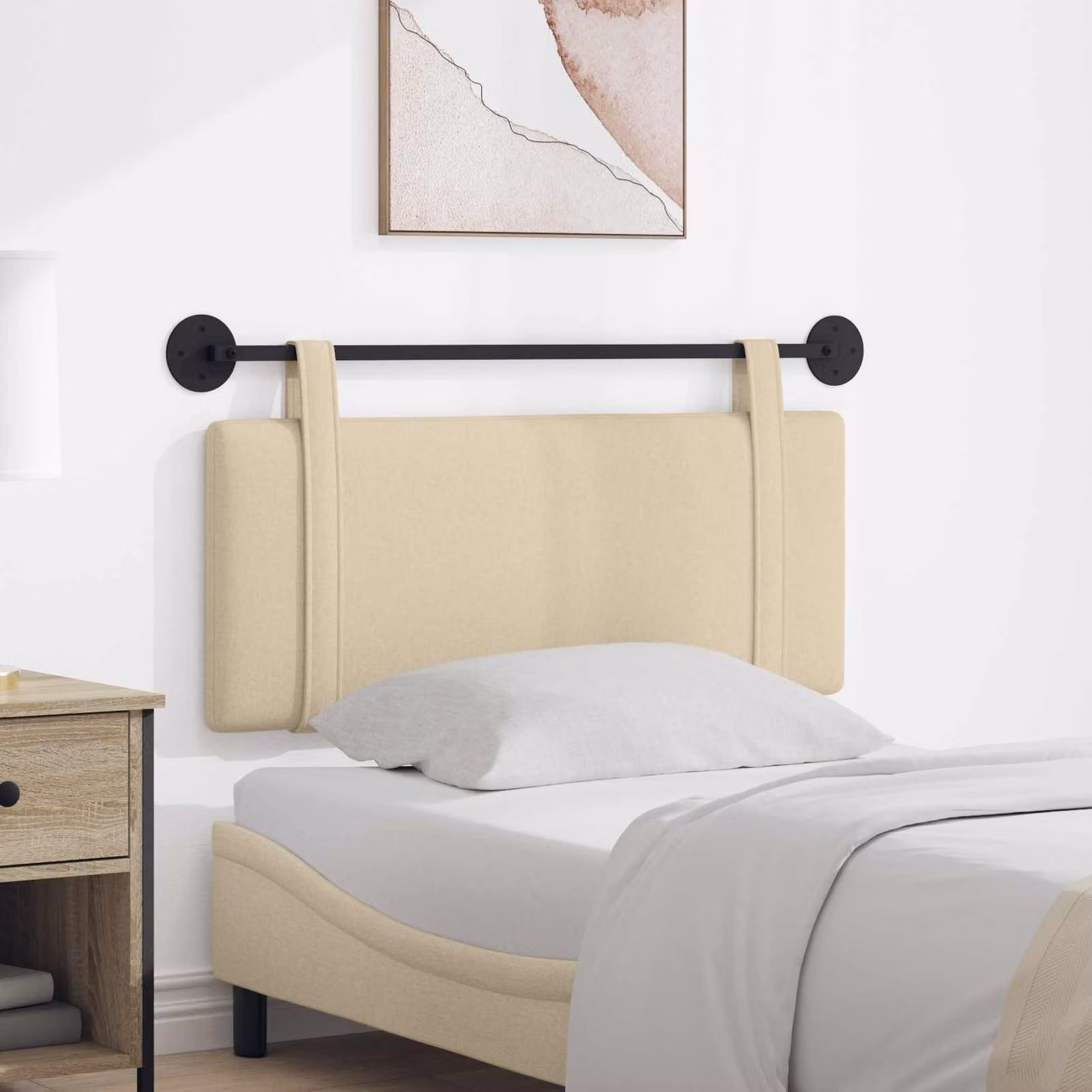 Testiera sospesa moderna vidaXL in tessuto beige con struttura in legno e pannello imbottito
