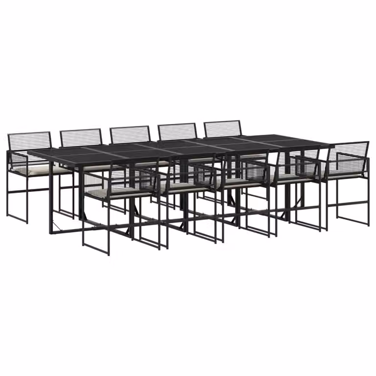 Set da Pranzo da Giardino 11 pz con Cuscini in Polyrattan Nero