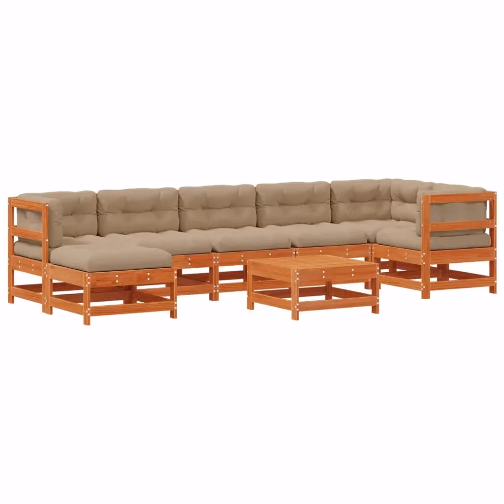 Set Lounge da Giardino a L vidaXL in Legno di Pino Trattato Marrone con Cuscini 8 pz – 2