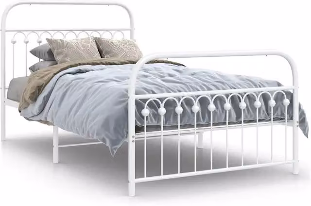 Letto singolo | Letto per adulti | Giroletto con Testiera e Pediera Metallo Bianco 107x203 cm