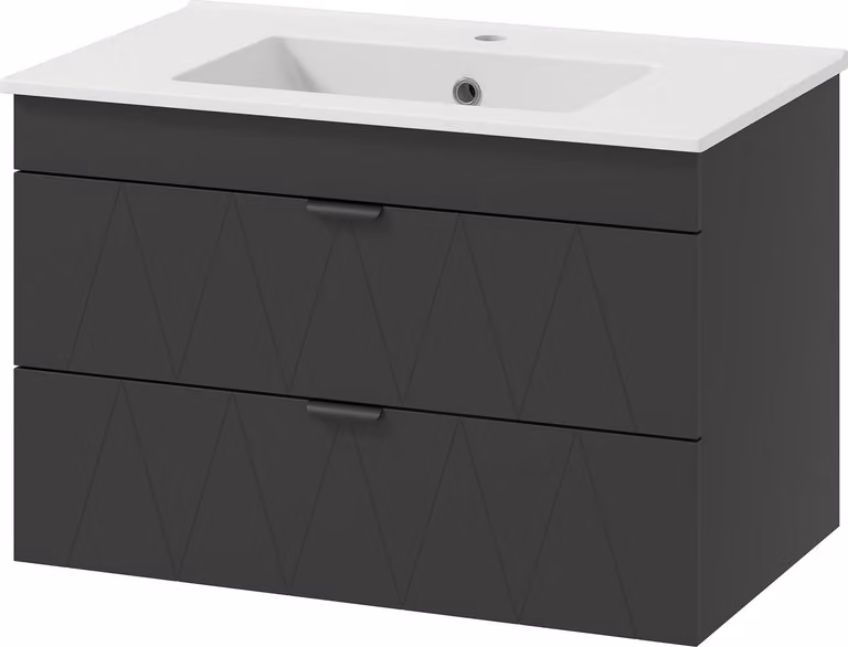 Mobile lavabo sospeso con lavabo in Vetroceramica, nero