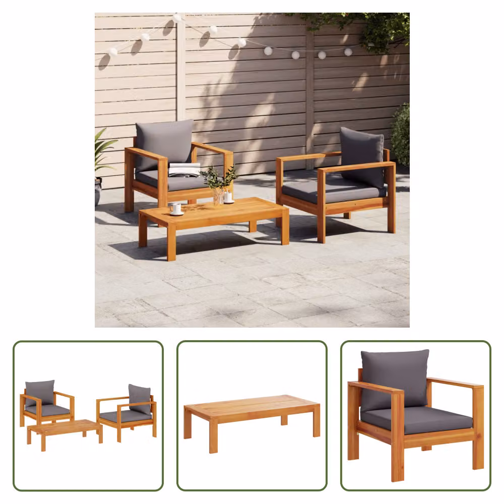 The Living Store Set di divani da giardino 3 pezzi con cuscini in legno massiccio di acacia