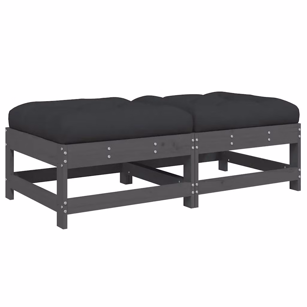 Set di 2 poggiapiedi da giardino vidaXL in legno di pino con cuscini grigi e neri – 2