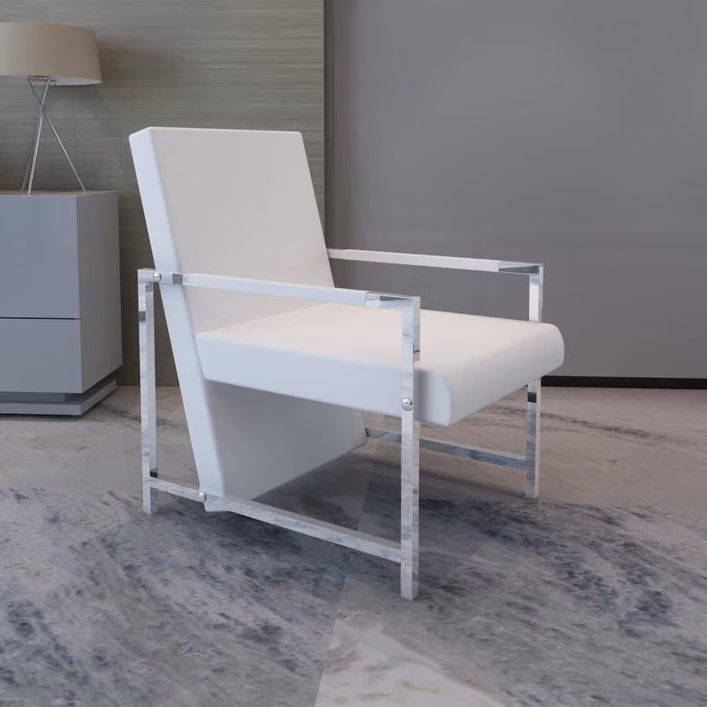 Poltrona The Living Store con gambe cromate, in Pelle finta bianca