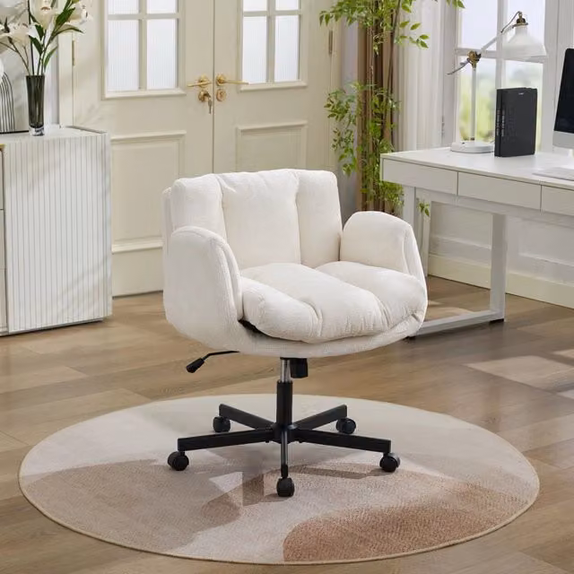 Sedia da ufficio girevole in ciniglia con altezza regolabile e braccioli ribaltabili beige 74 × 53 × 37 cm
