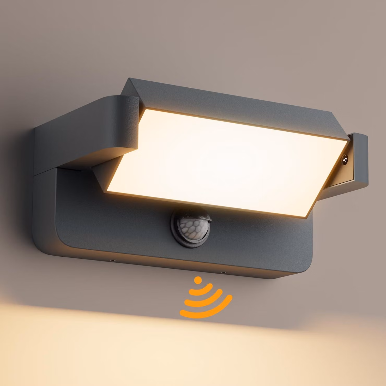 Lampada da parete a LED, 24W, con sensore di movimento, colore antracite, grado di protezione IP65, temperatura di colore 3000K