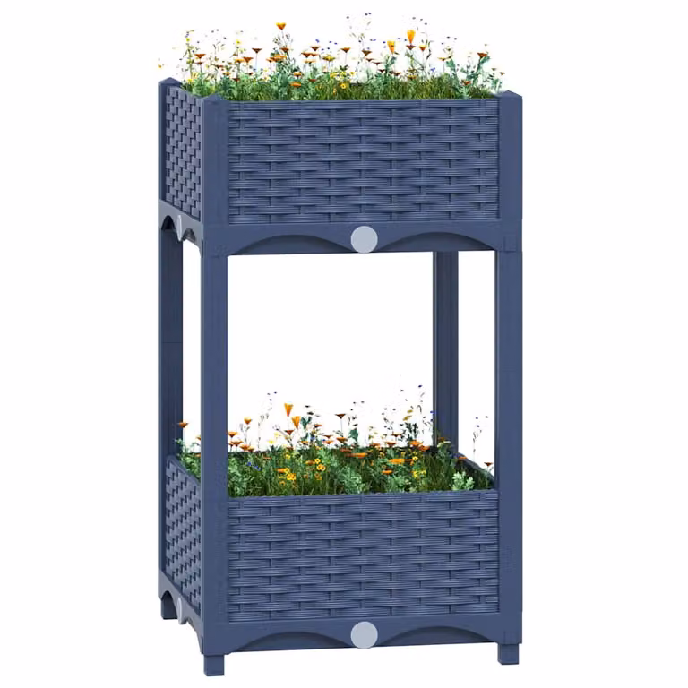 Fioriera Rialzata vidaXL in Polipropilene per Giardino Ornamentale o Orto, Disponibile in Grigio o Blu, L/P/H: 40 x 40 x 71 cm